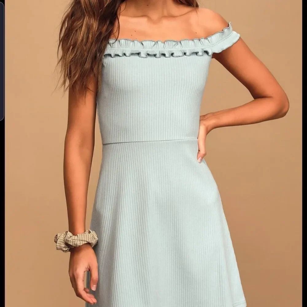 NWT Lulu's Confident and Cute Light Blue Ribbed Off-the-Shoulder Dress Sz  small